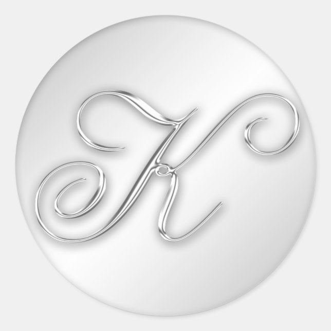 Letter K script initial faux silver monogram favou Classic Round Sticker (Front)