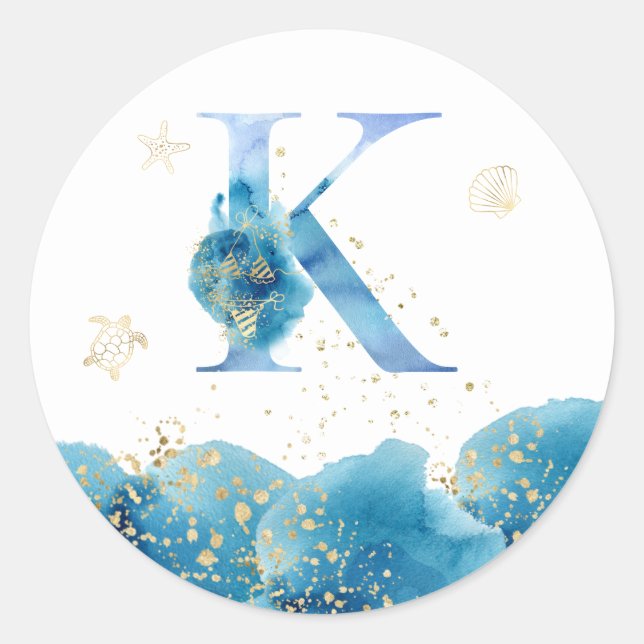 *~*  LETTER  K - Sea Ocean Beach Envelope  Sticker (Front)