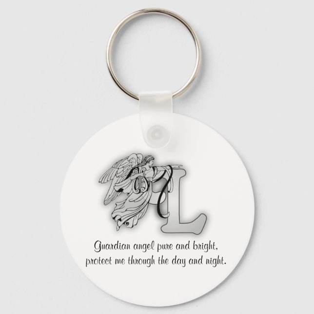 Letter L angel monogram alphabet initial Key Ring (Front)