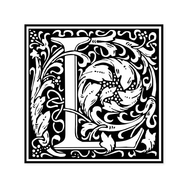 Letter L art nouveau black and white Tile Self-inking Stamp (Design)