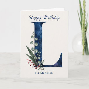 Letter L Birthday for Him Personalised Name Blue Card
