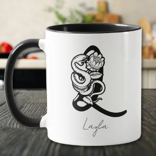 Letter L Black Monogram–Snake & Bloom Minimalist Mug
