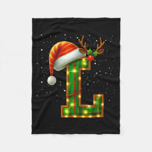 Letter L Christmas Plaid Santa Hat Monogram Initia Fleece Blanket