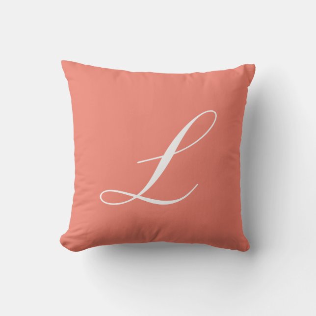 Letter L Coral Monogram Pillow (Front)