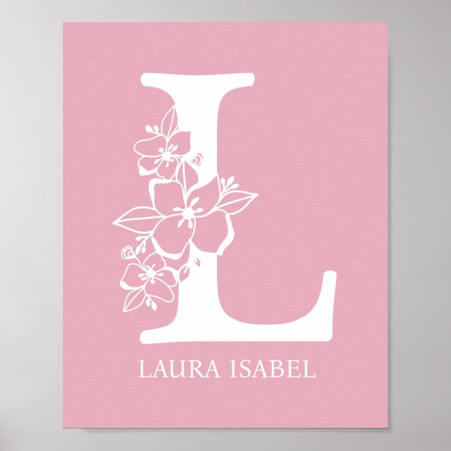 Letter L Floral Monogram Name Nursery Modern Poster (Front)