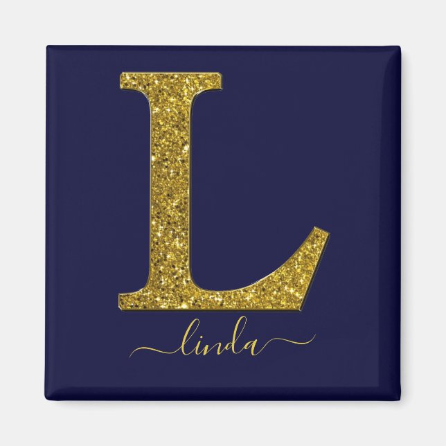 Letter L Gold Glitter Magnet (Front)