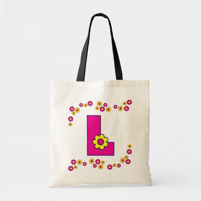 Letter L in Flores Pink Monogram Tote Bag (Front)