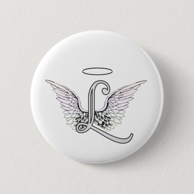 Letter L Initial Monogram with Angel Wings & Halo 6 Cm Round Badge (Front)
