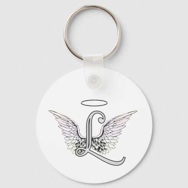 Letter L Initial Monogram with Angel Wings & Halo Key Ring (Front)