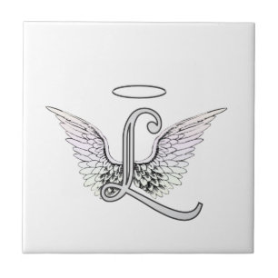 Letter L Initial Monogram with Angel Wings & Halo Tile