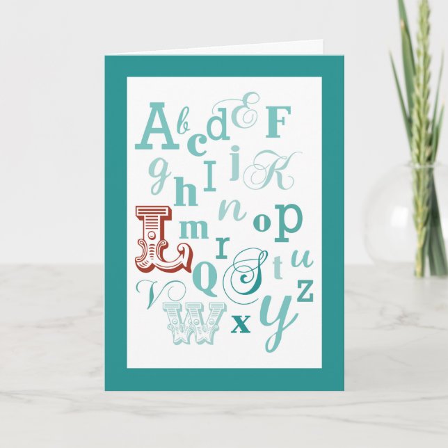 Letter L Initial Name Alphabet Birthday Teal & Red Card (Front)