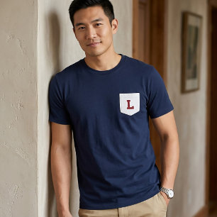 Letter L - Initial Name Alphabet Pocket Side Left T-Shirt