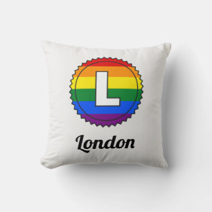 Letter L Initial & Name Gay Pride Rainbow Monogram Cushion