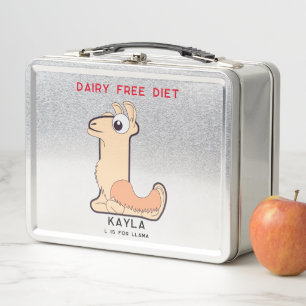 Letter L Llama Add Name Allergies Back To School Metal Lunch Box