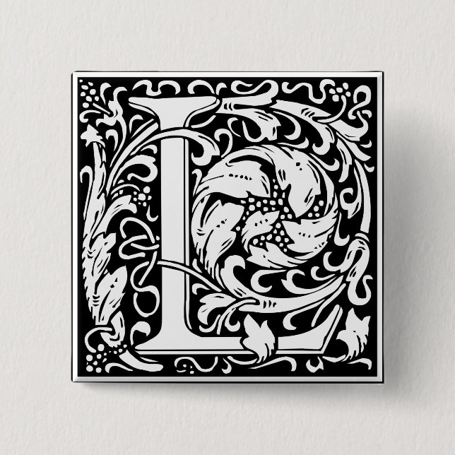 Letter L Mediaeval Monogram Art Nouveau 15 Cm Square Badge (Front)