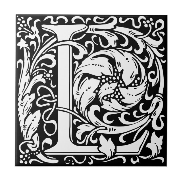 Letter L Mediaeval Monogram Art Nouveau Ceramic Tile (Front)