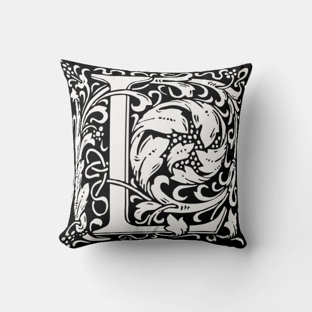 Letter L Mediaeval Monogram Art Nouveau Cushion (Front)