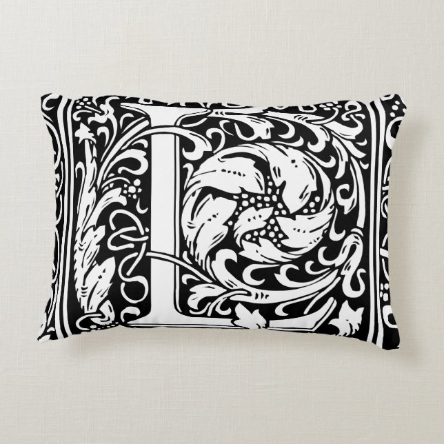 Letter L Mediaeval Monogram Art Nouveau Decorative Cushion (Back)