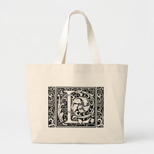Letter L Mediaeval Monogram Art Nouveau Large Tote Bag