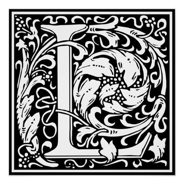 Letter L Mediaeval Monogram Art Nouveau Poster (Front)