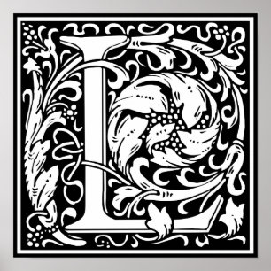 Letter L Mediaeval Monogram Art Nouveau Poster