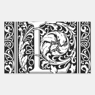 Letter L Mediaeval Monogram Art Nouveau Rectangular Sticker