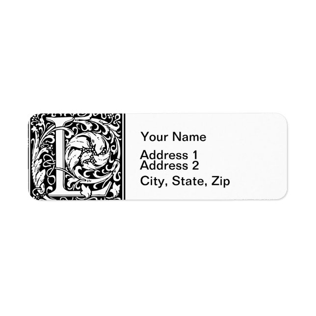 Letter L Mediaeval Monogram Art Nouveau Return Address Label (Front)