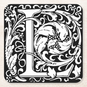 Letter L Mediaeval Monogram Art Nouveau Square Paper Coaster