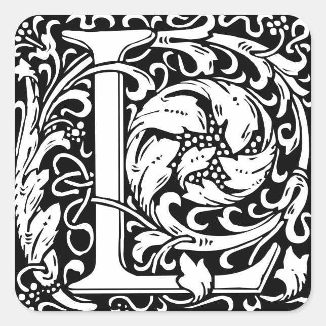 Letter L Mediaeval Monogram Art Nouveau Square Sticker (Front)