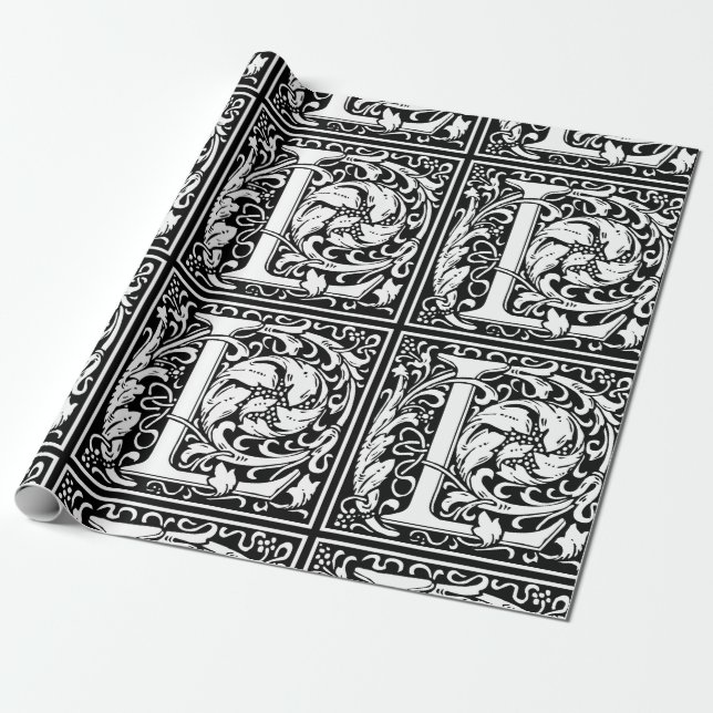 Letter L Mediaeval Monogram Art Nouveau Wrapping Paper (Unrolled)