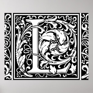 Letter L Mediaeval Monogram Vintage Initial Poster