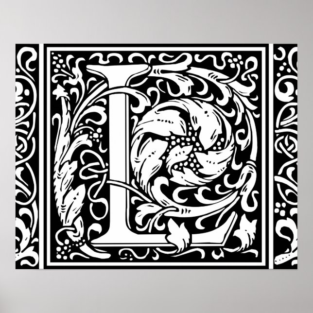 Letter L Mediaeval Monogram Vintage Initial Poster (Front)