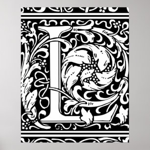 Letter L Mediaeval Monogram Vintage Initial Poster