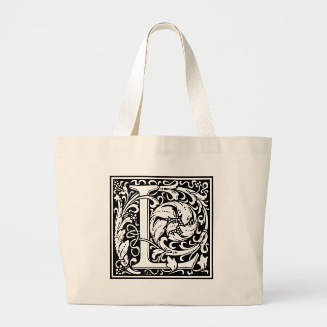 Letter L Medieval Monogram Art Nouveau Large Tote Bag (Front)