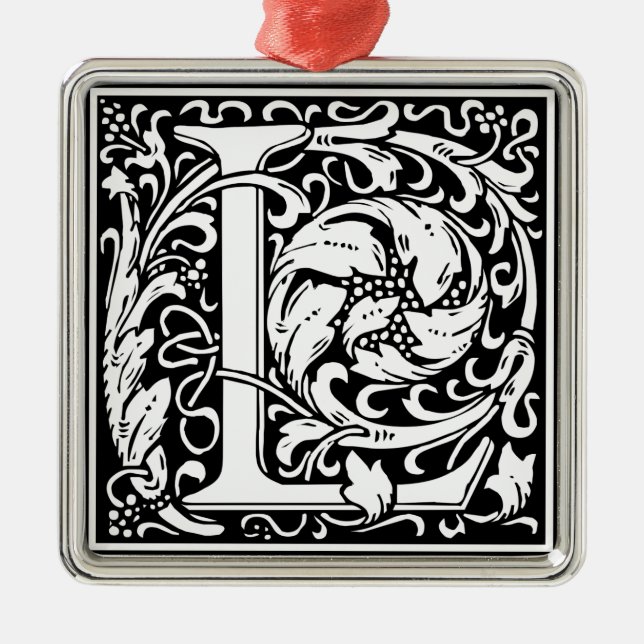 Letter L Medieval Monogram Art Nouveau Metal Ornament (Front)