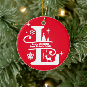 Letter L Monogram Initial Family Name Greeting Ceramic Ornament