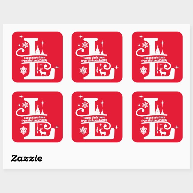 Letter L Monogram Initial Family Name Greeting  Square Sticker (Sheet)
