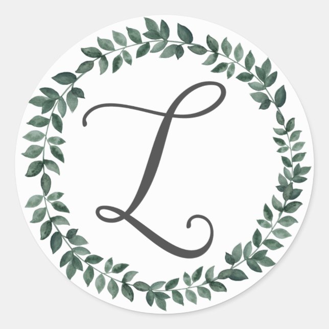 Letter L Monogram Minimalist Botanical Leaf Wreath Classic Round Sticker (Front)