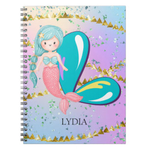 Letter L Monogram Watercolor Cute Mermaid Nursery Notebook
