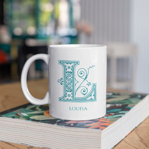 Letter L Teal Monogram Modern Name Coffee Mug
