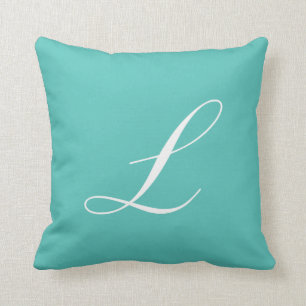 Letter L Turquoise Monogram Pillow