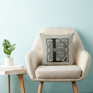 Letter L Vintage Celtic Knot Monogram Cushion