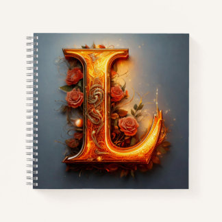 Letter (L) with Pink Roses Notebook