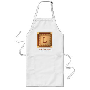 Letter L: Wood Look Initial with Custom Text Long Apron