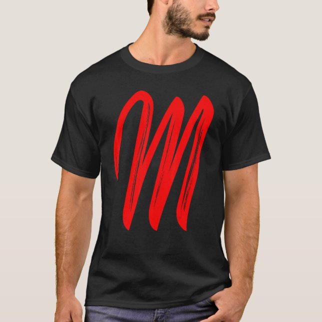 Letter M Alphabet Large Red Graphic Initial T-Shirt (Front)