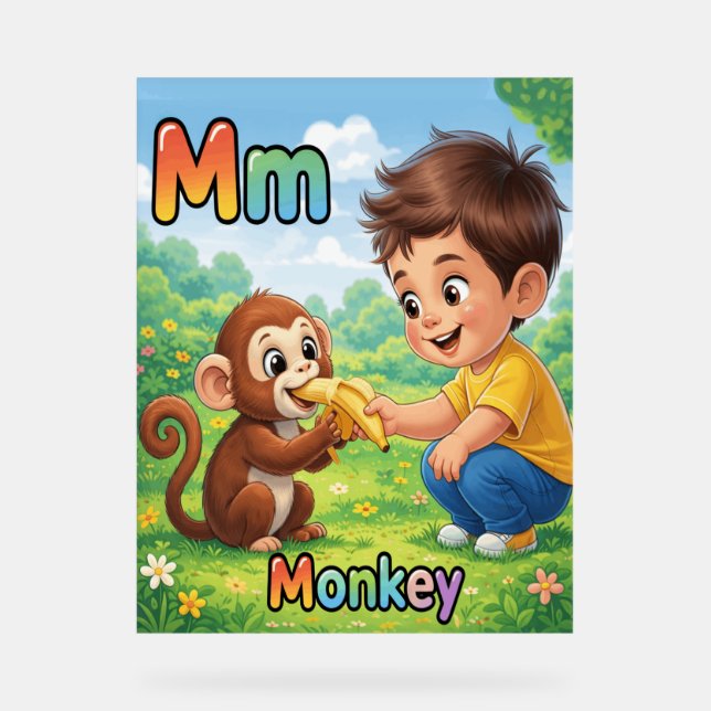 Letter M Alphabet Poster – M is for Monkey (Front)
