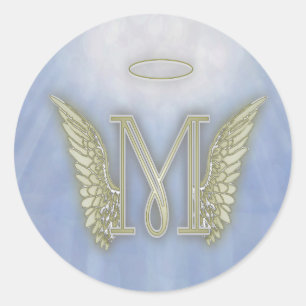 Letter M Angel Monogram Classic Round Sticker