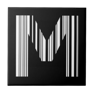 LETTER M BAR CODE First Initial Barcode Pattern Ceramic Tile