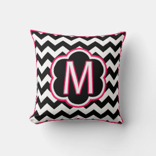 Letter M Black and White Chevron Monogram Cushion