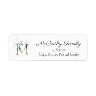 Letter M Botanical Monogram Elegant Address Label Return Address Label